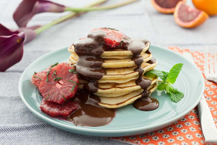 Union Market Persimmon Pancakes with Blood Orange Compote and Chocolate Sauce Recipe